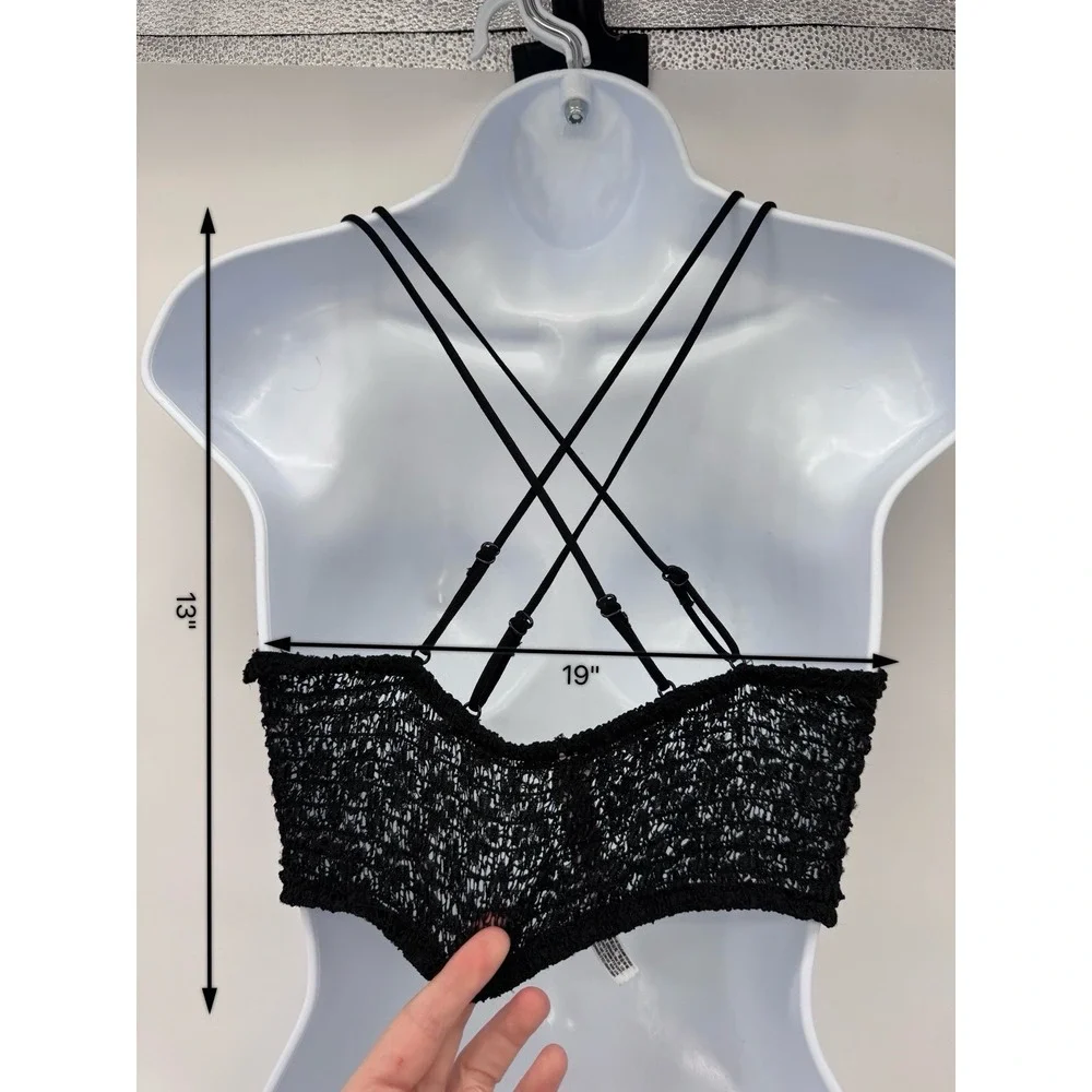 Black Crochet Lace Bralette Crop Top Strappy Boho Fairy Festival whimsigoth